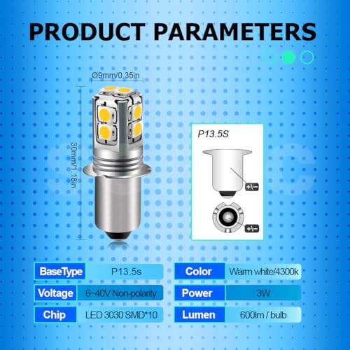 Detalle de SOFOC P13.5s Lampada LED da 3W 600LM Bianco Caldo - Ampia Tensione, 6-40V, Base P13.5s