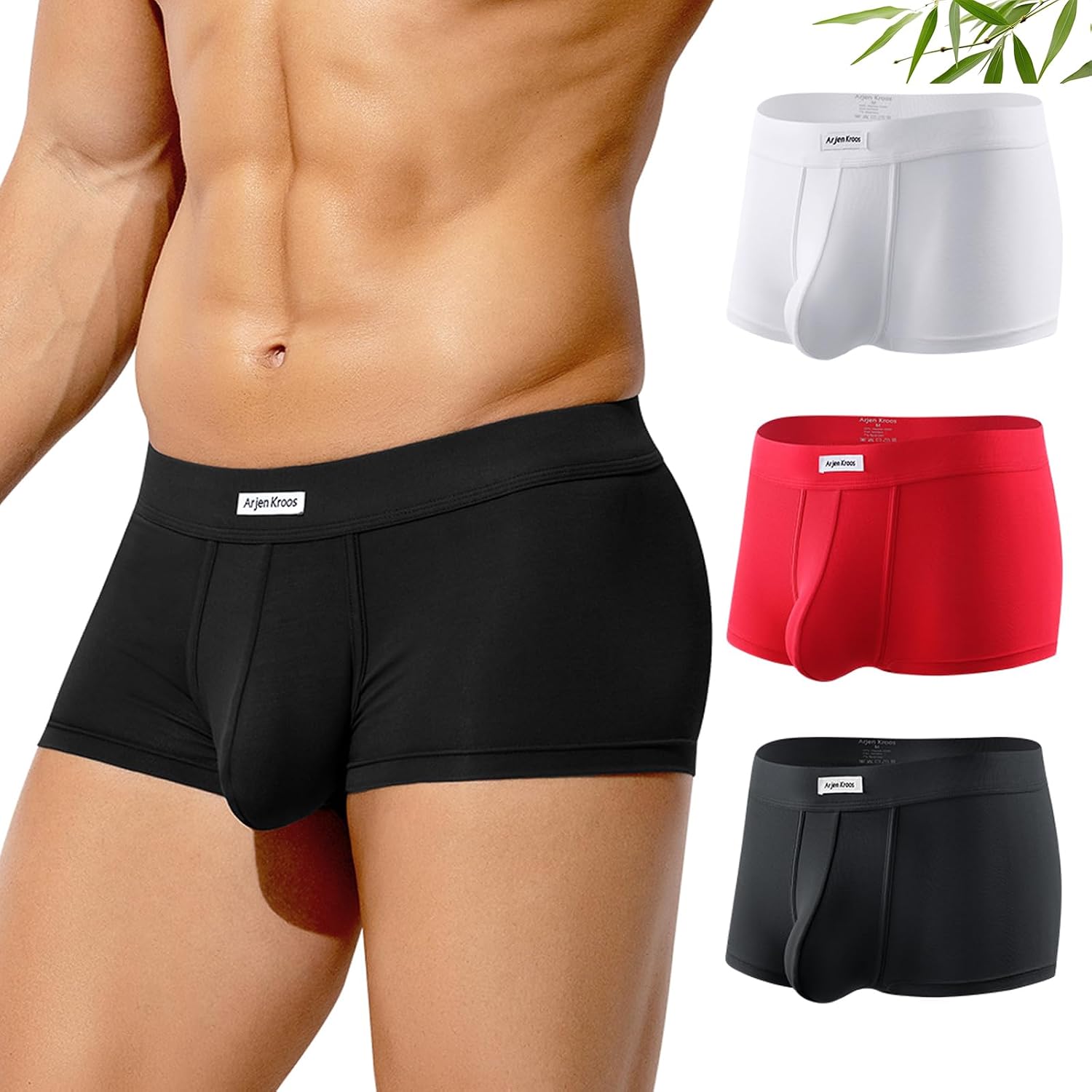 Detalle de Arjen Kroos Bambus-Boxershorts für Herren im 3er-Pack – weiche, atmungsaktive Unterwäsche