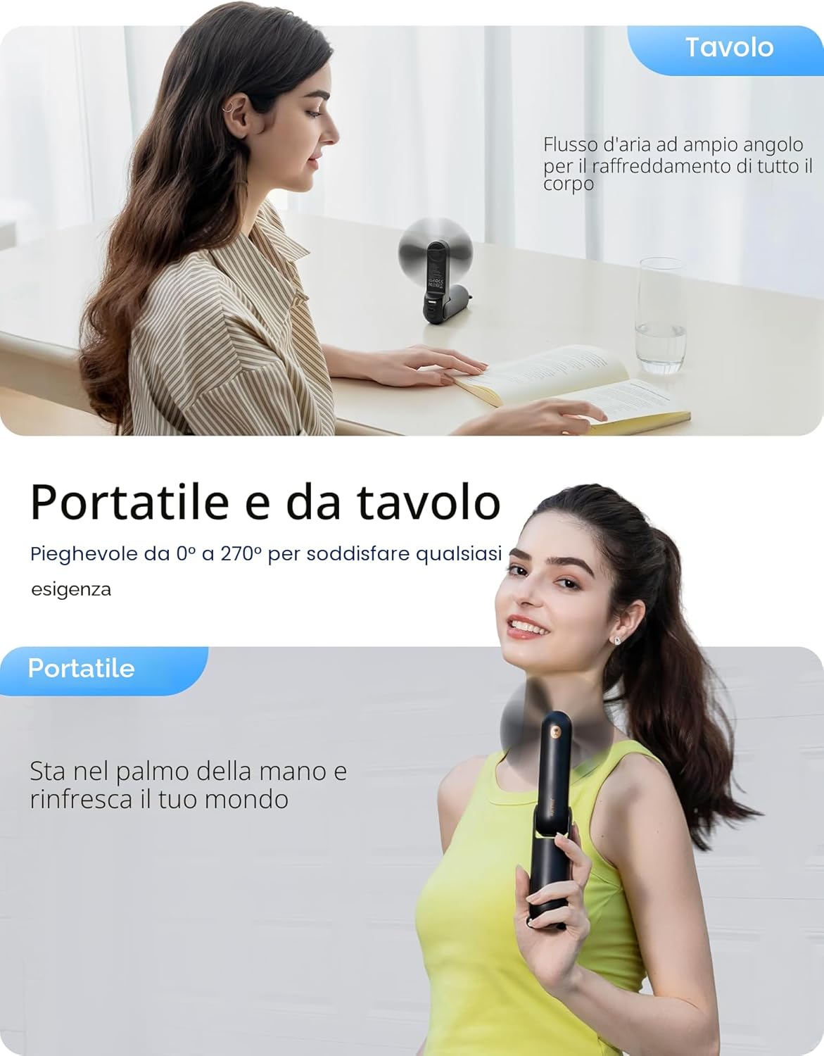 Detalle de JISULIFE Ventilatore portatile con Powerbank 4500 mAh: autonomia, pieghevole e torcia in tasca