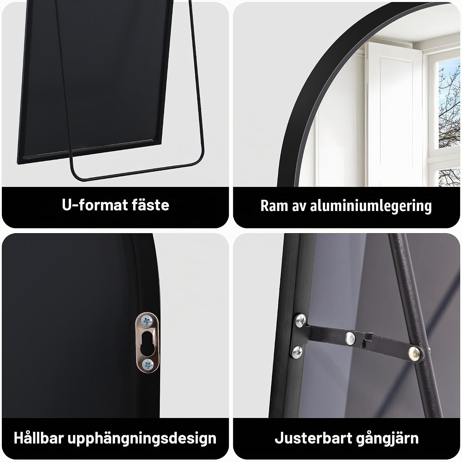 Detalle 1 de COFENY välvd helkroppsspegel 85 × 192 cm med aluminiumram och stativ