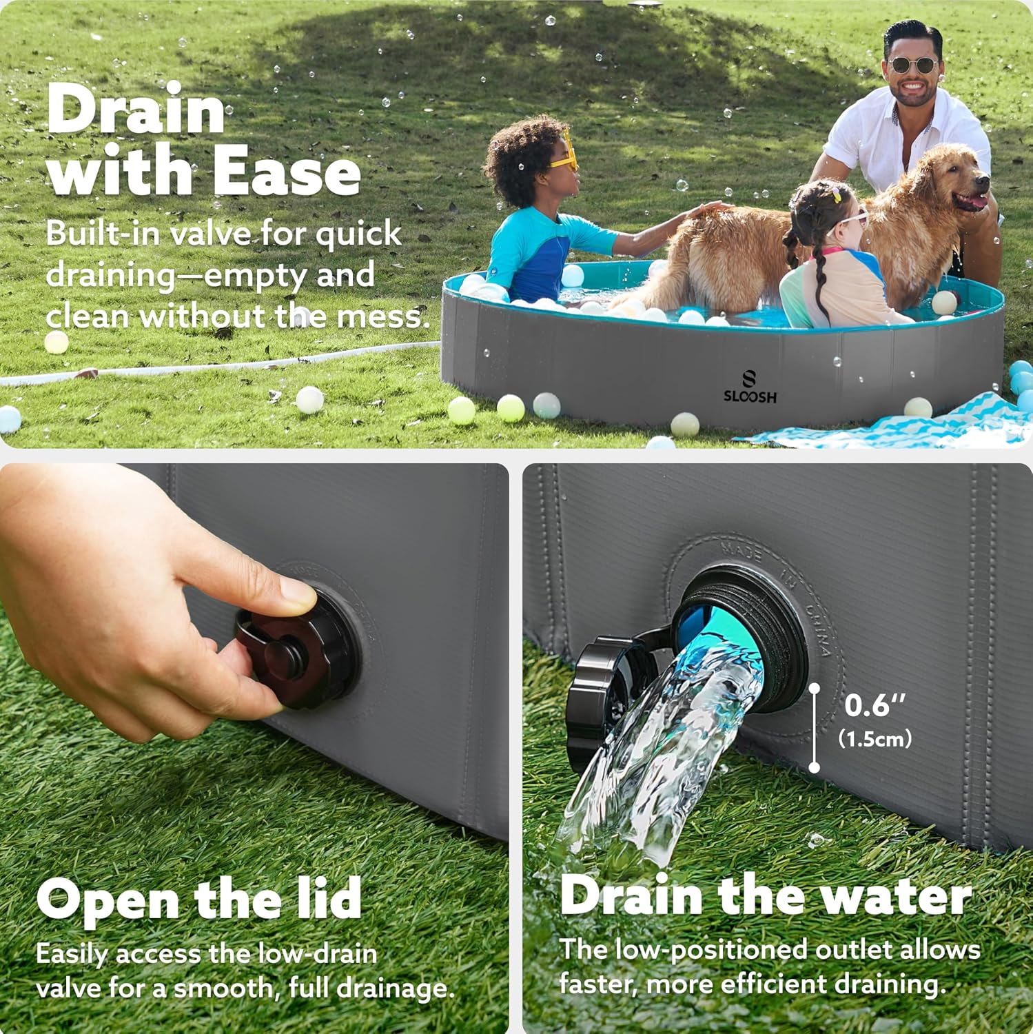 Detalle de SLOOSH Foldable Dog Kiddie Pool: Portable Hard Plastic Doggie Pool for Indoor or Outdoor Use