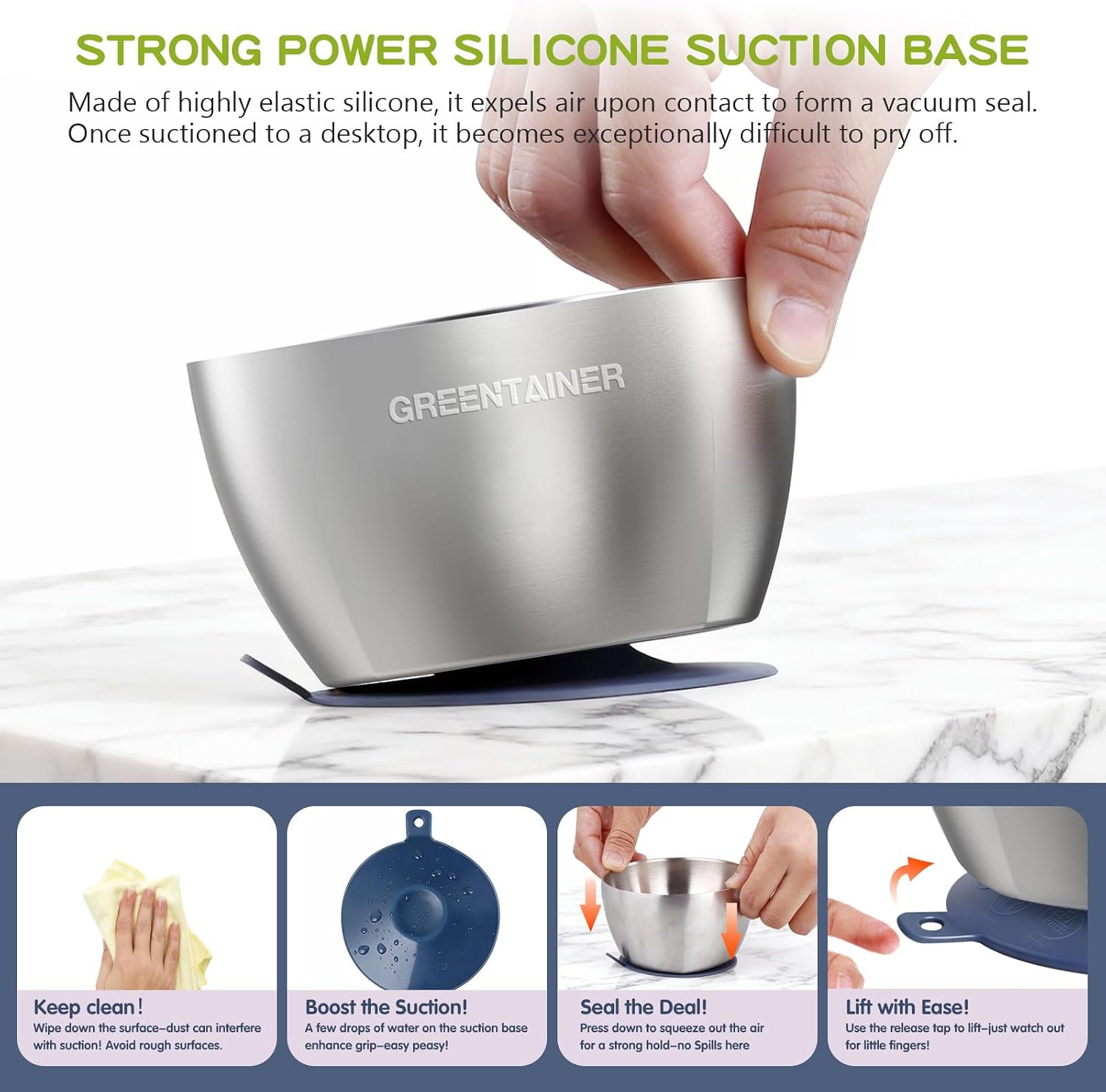 Detalle de Greentainer T0801-MIX Stainless Steel Baby Bowls with Silicone Suction Bases