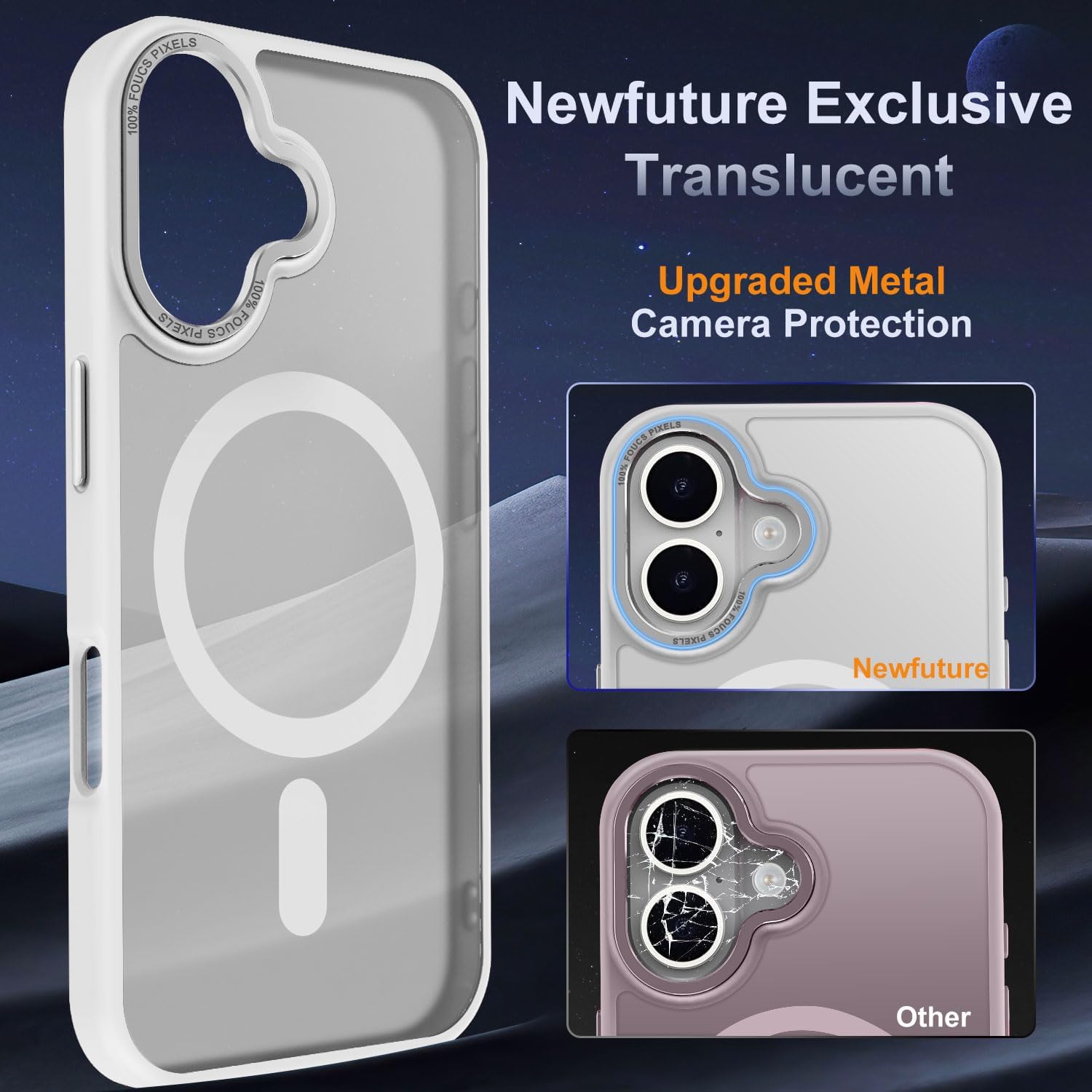 Detalle 2 de Newfuture iPhone 16 Case with Magnetic 38‑Magnet System — 13 ft Drop Protection, MagSafe Compatible, Frosted White