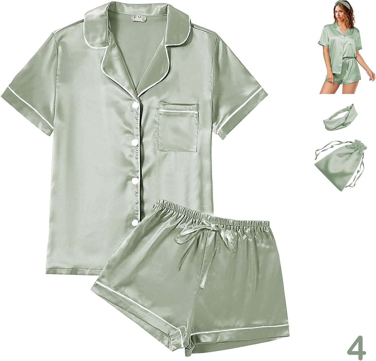 Thumbnail 2 de Floral Satin Pajama Set 4Pcs