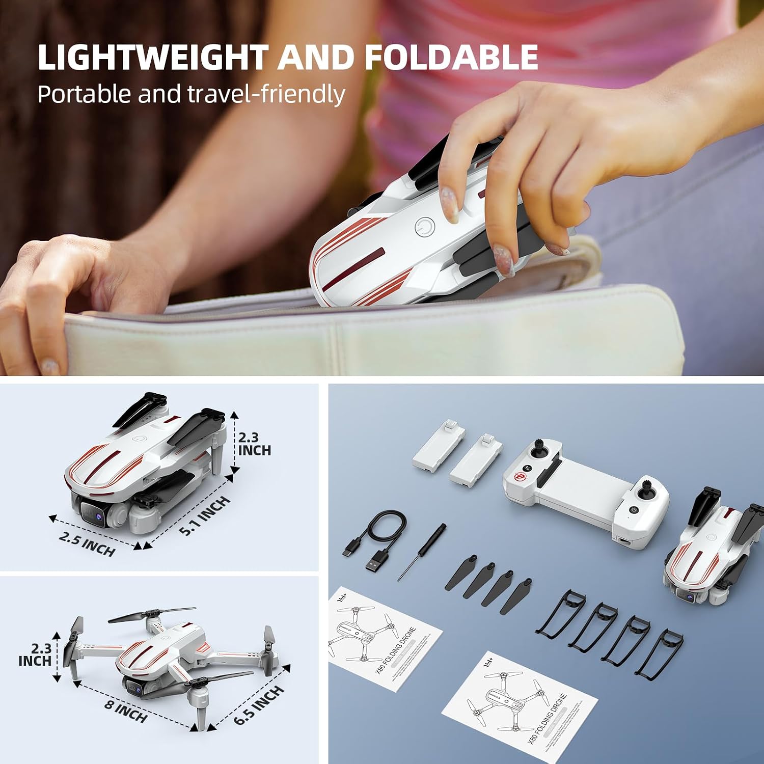 Thumbnail 6 de Pallton X80 Foldable Camera Drone with 1080p FPV, Two Batteries and Carrying Case