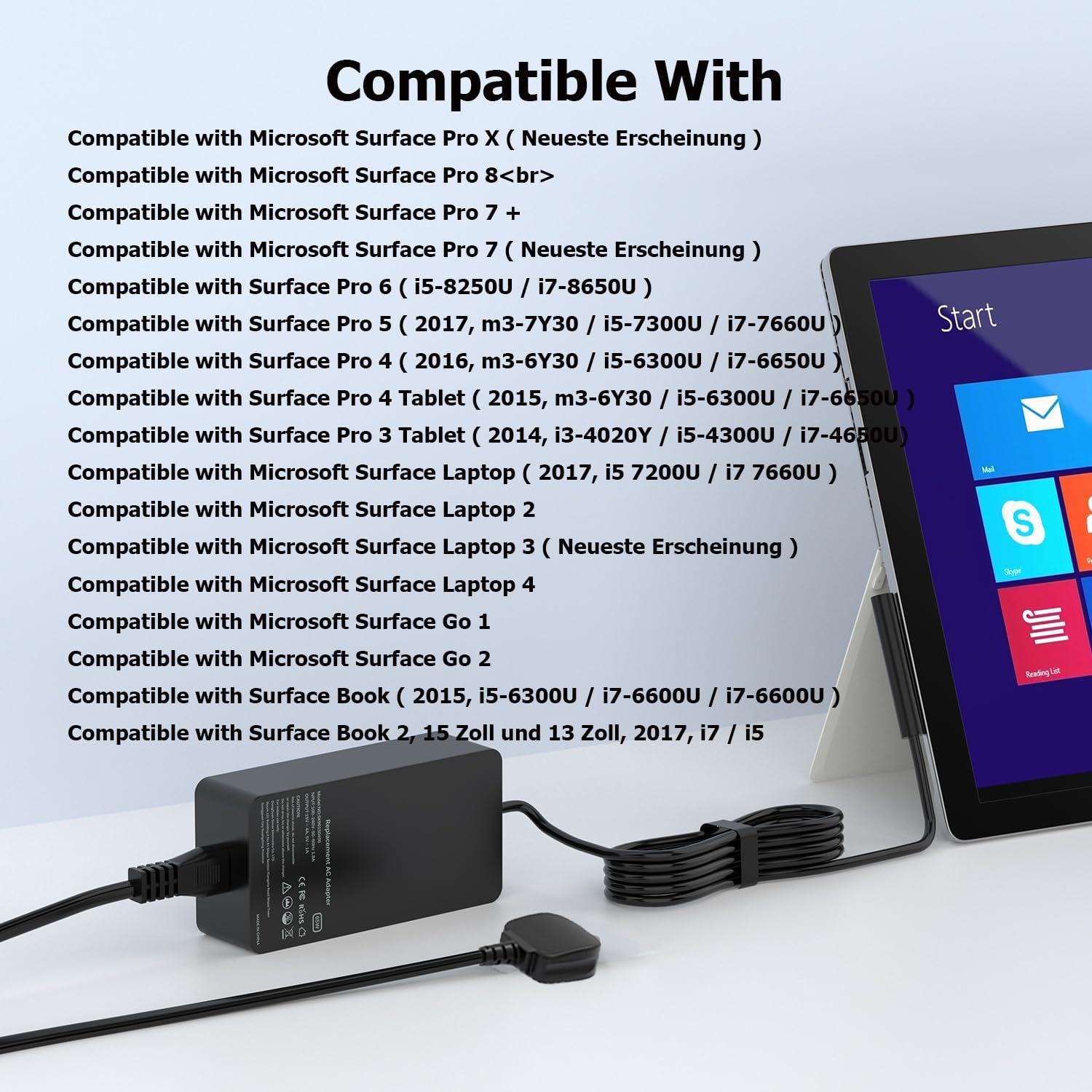 Detalle 2 de 65W Charger Compatible with Microsoft Surface Pro