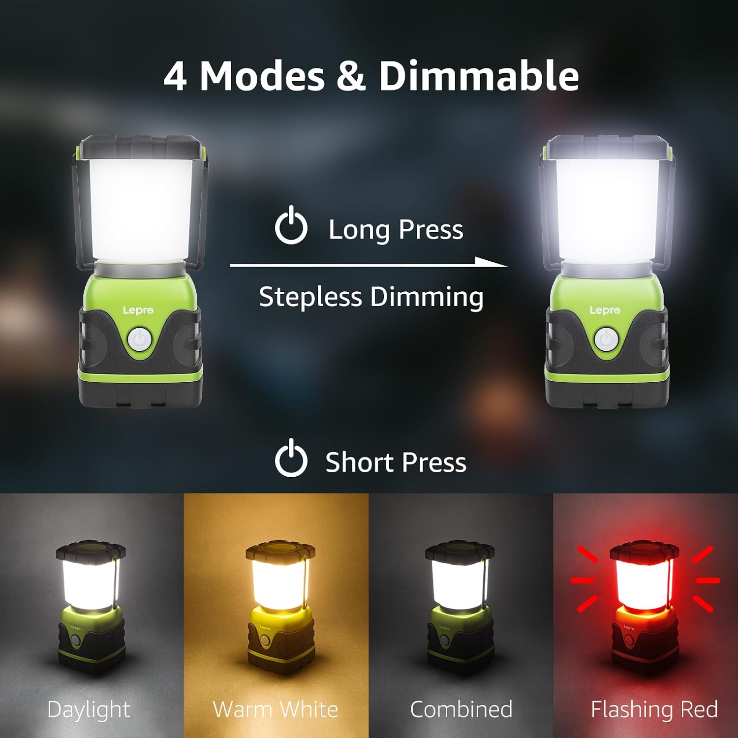 Detalle de Lepro Lampe Camping LED 1500 lm, lanterne étanche IPX4 à piles (3 piles D, non fournies)