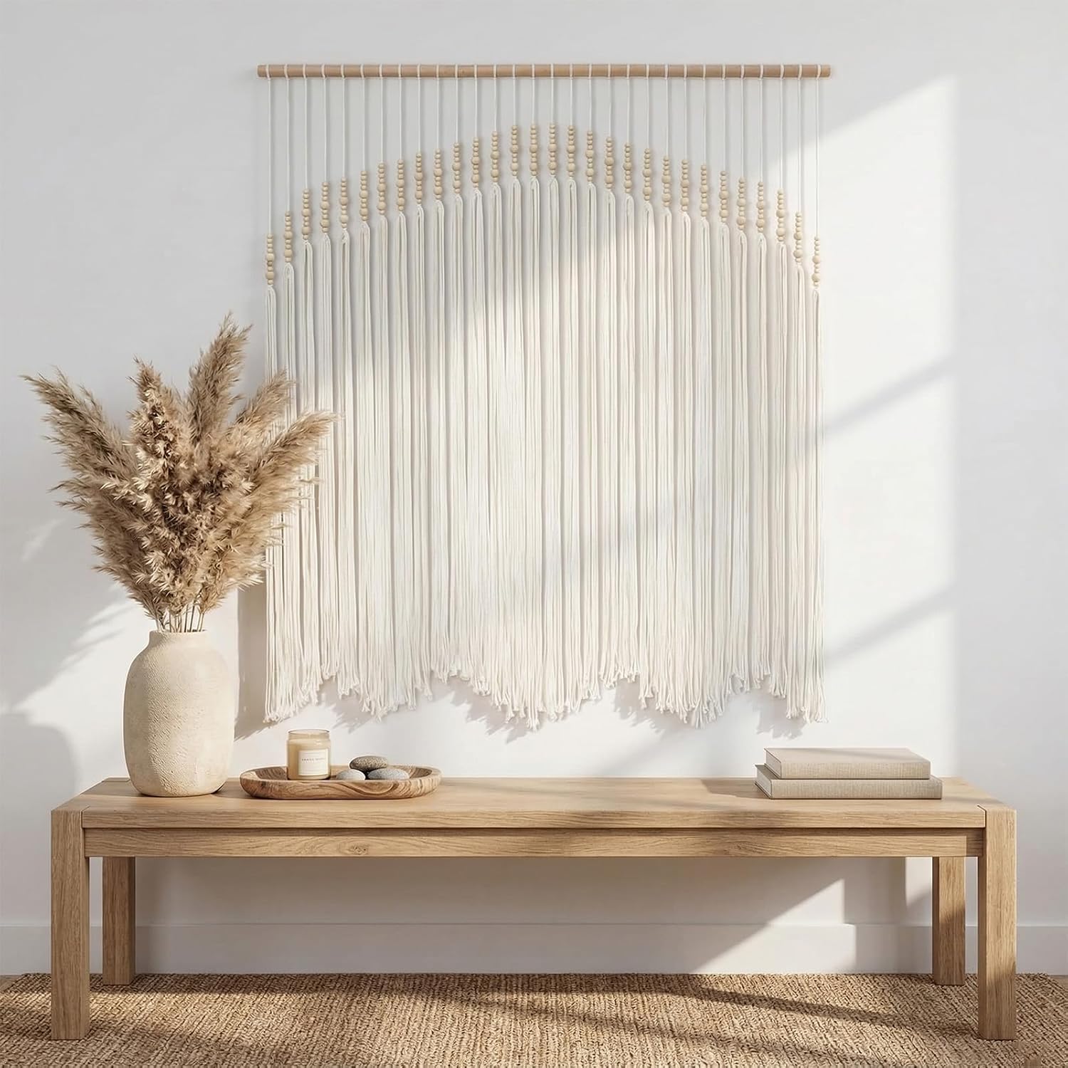 Detalle 2 de Betylifoy Large Macrame Wall Hanging, Beige Cotton Tassels, 38.6 x 38.6 in