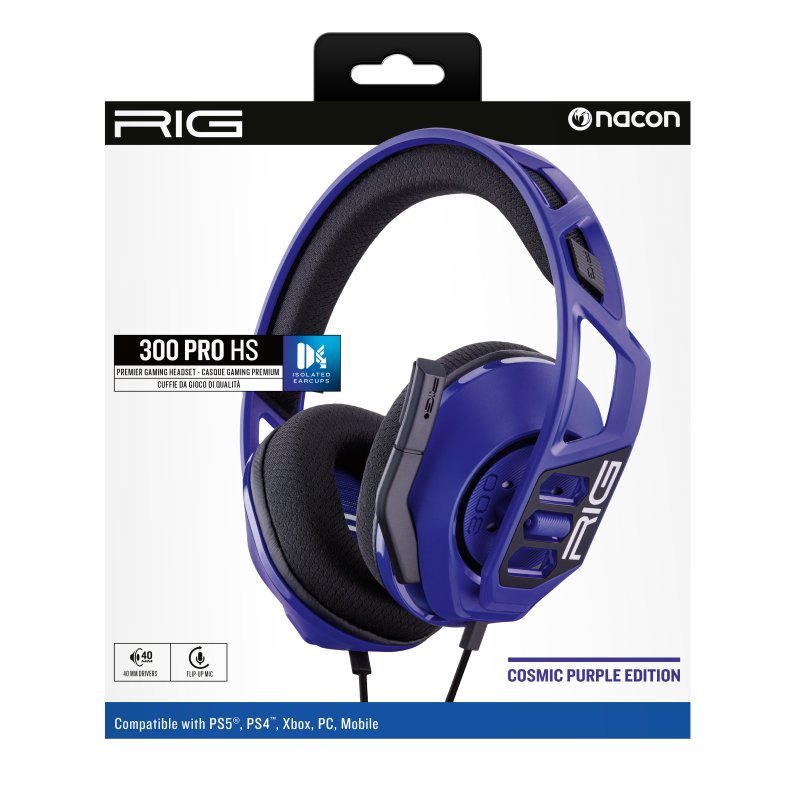 Detalle de Nacon RIG 300 PRO HS: auriculares gaming para PS5 y PS4 en azul