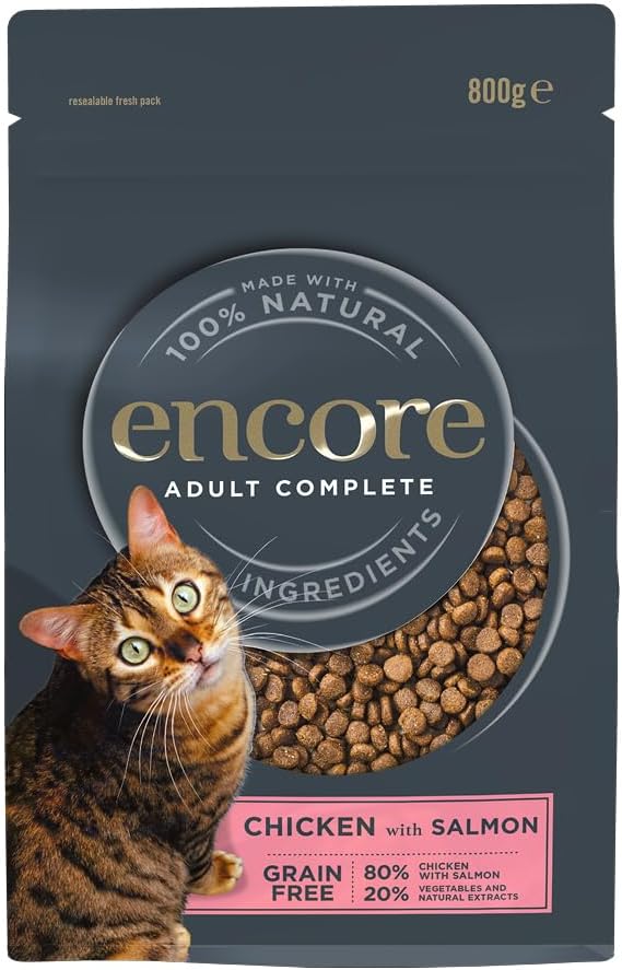 Detalle de Encore Cibo secco completo naturale senza cereali al gusto di salmone per gatti adulti — confezione da 3 sacchetti da 800 g
