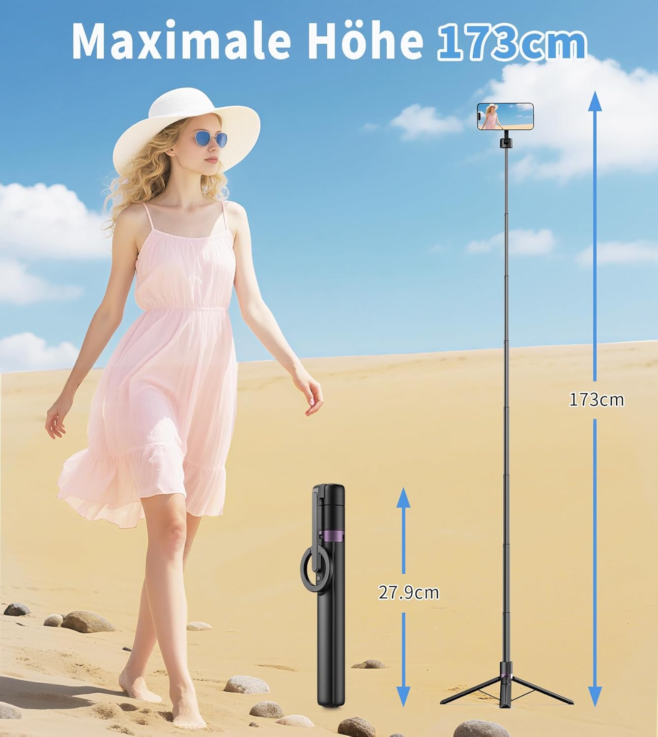 Thumbnail 5 de TONEOF Magnetischer Selfie Stick 173 cm mit Stativ