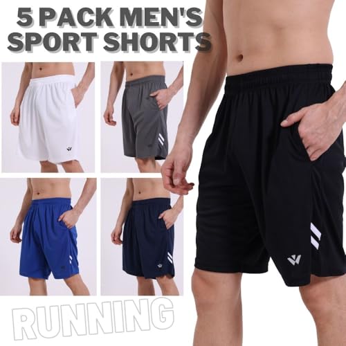 Detalle de fovdtaa Lot de 5 shorts de sport pour homme avec poches et taille élastique – léger, respirant et polyvalent