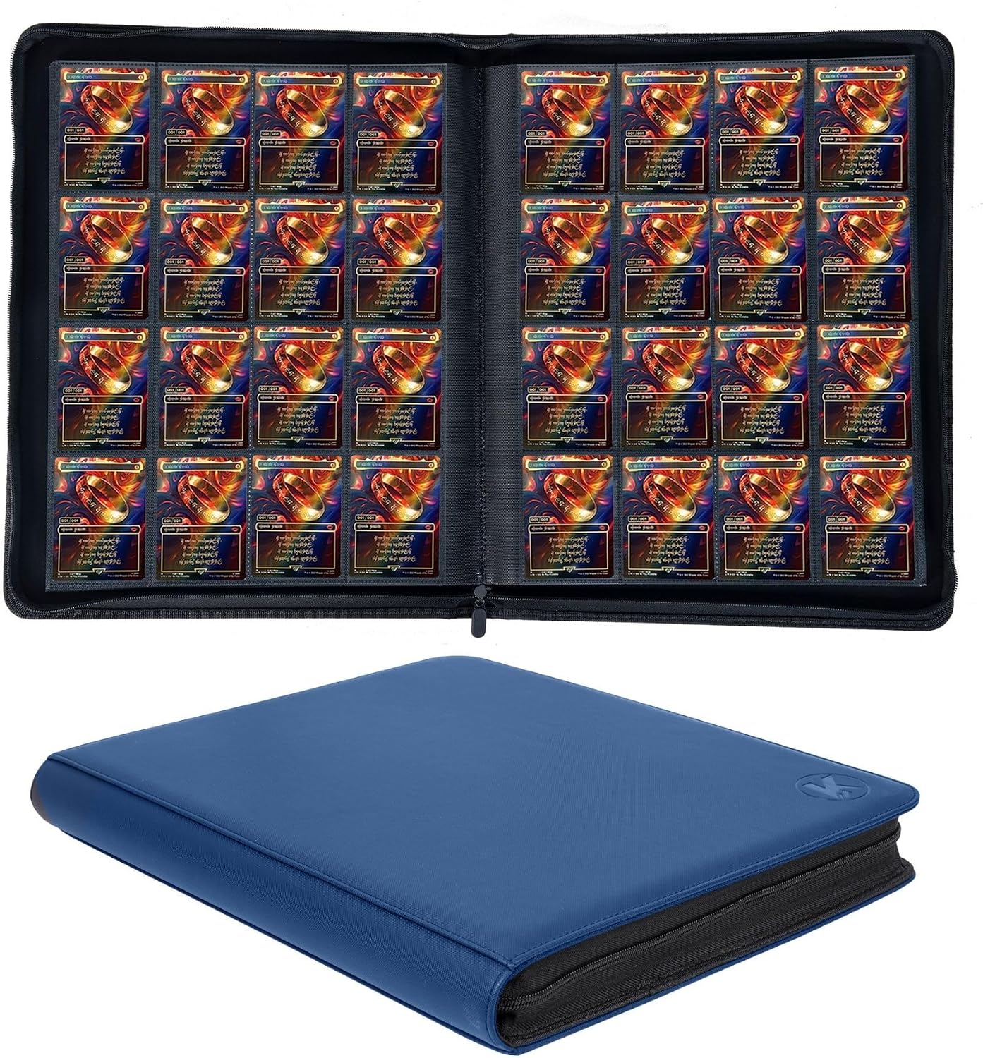 KUOOKING K-16-1024 16-Pocket Trading Card Binder, Blue, Zippered