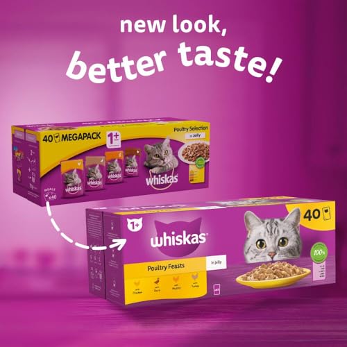 Thumbnail 10 de Whiskas Adult Wet Cat Food in Jelly Poultry Feasts 40x85g — A practical daily dinner for 1+ cats