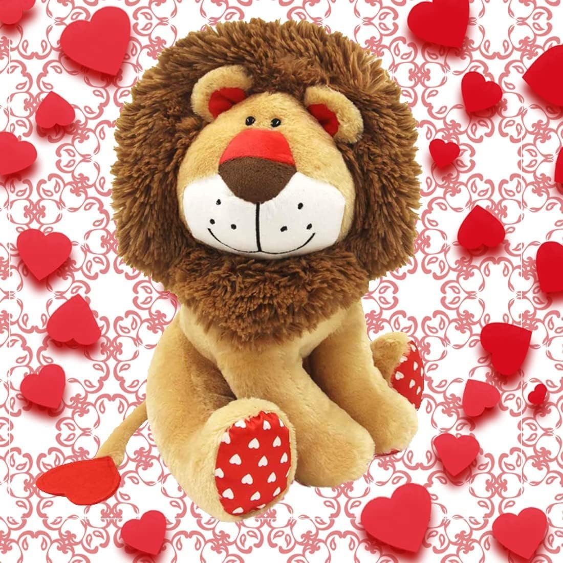 Detalle de WEIGEDU Love Lion Stofftier König Löwe, 35 cm – Mähne aus einem Stück, Herzmuster an Schwanz & Pfoten