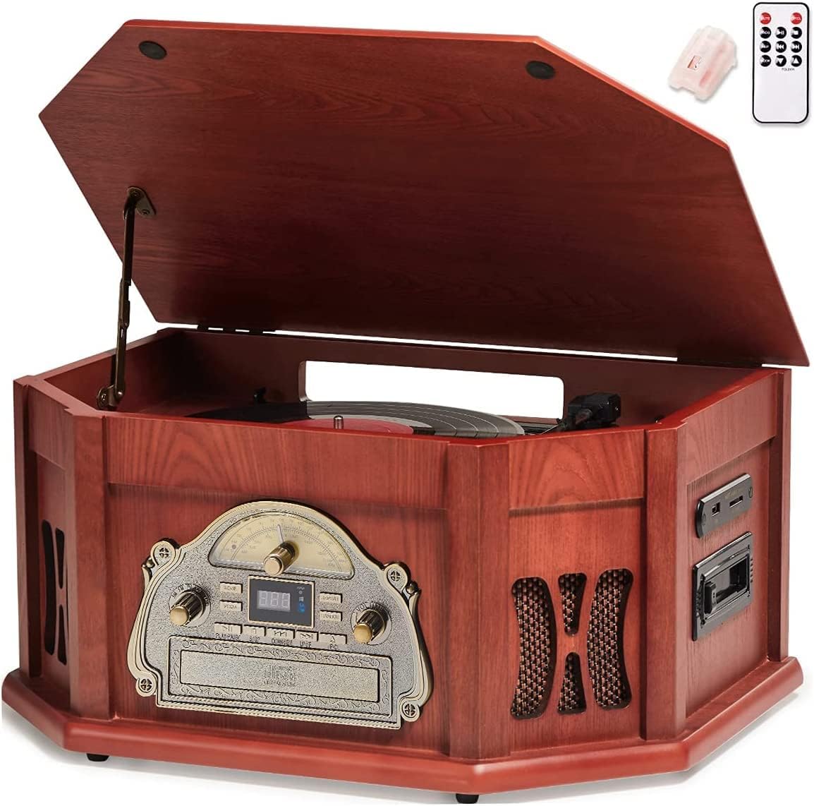 Detalle de ORCC TT-168-REC 10-in-1 platenspeler met Bluetooth, cd, cassette en radio