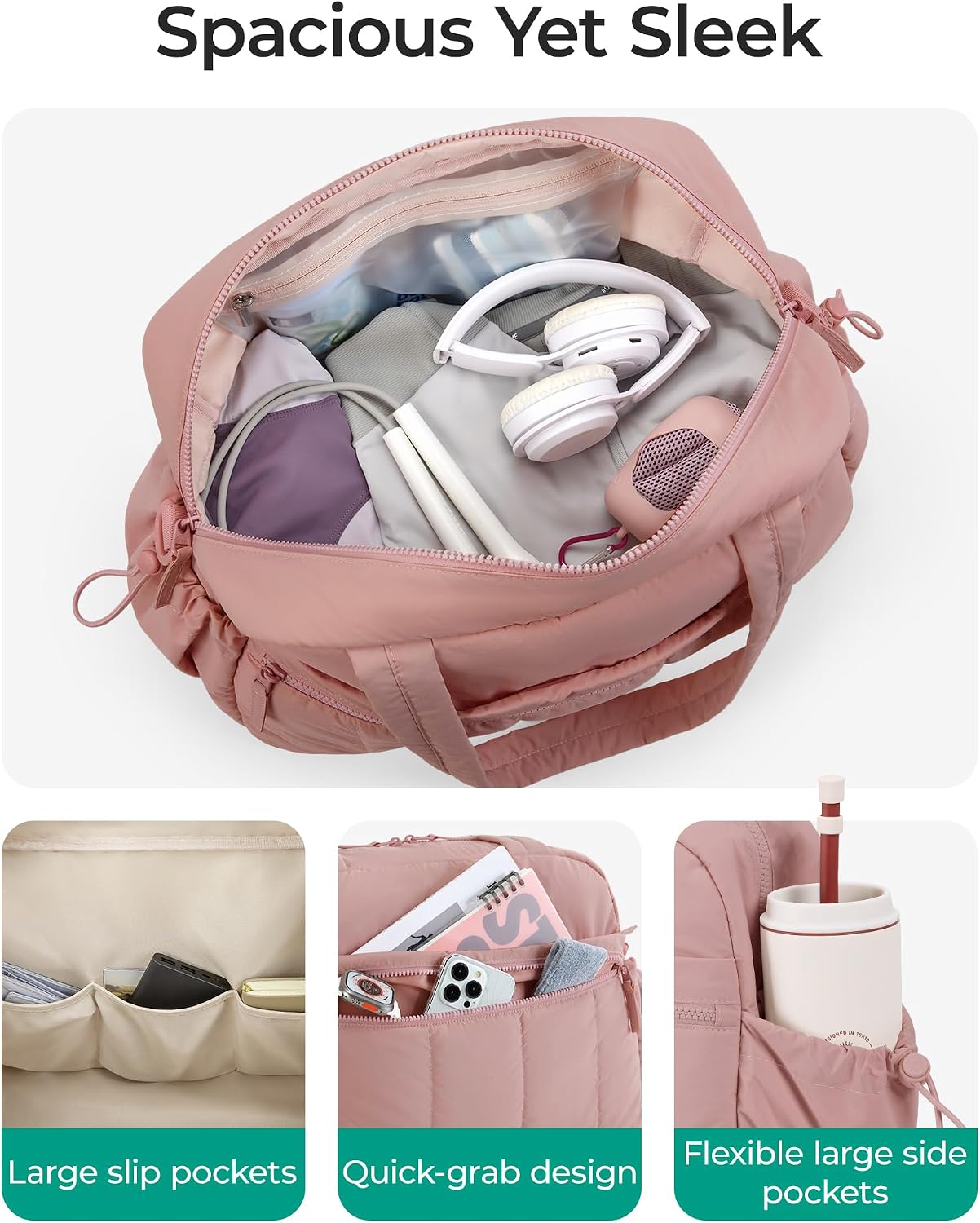 Thumbnail 1 de BAGSMART Puffer Reisetasche 24L – Vielseitige Sporttasche und Wochenendreisetasche in Dunkelrosa