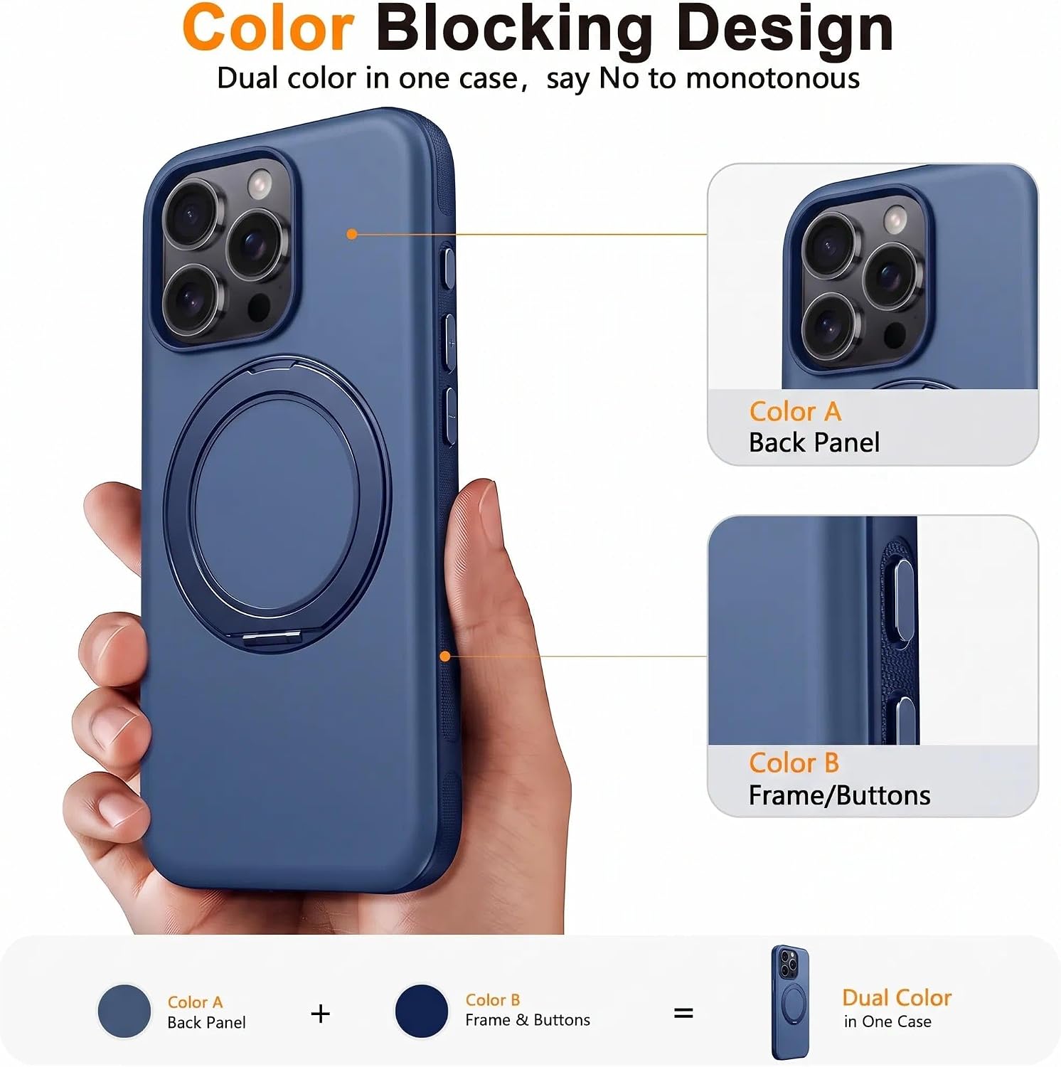 Detalle 2 de Oterkin iPhone 16 Pro Case with 360° Spin Mag-Stand, Blue