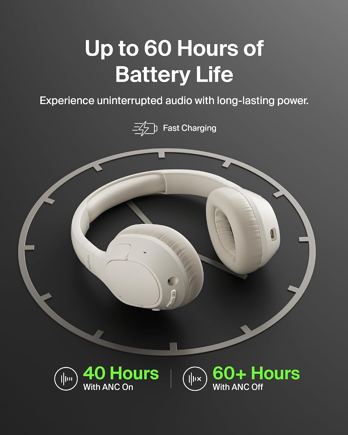 Thumbnail 4 de Belkin SoundForm Isolate Bluetooth Over-Ear Headphones (Hybrid Active Noise Cancelling) — Sand