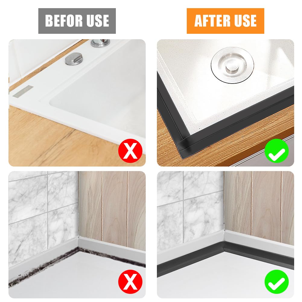 Detalle de Flintronic Bath Sealant Strip 5M Self-Adhesive PVC Tape (Black, 19 x 19mm) for Bathroom, Kitchen and More