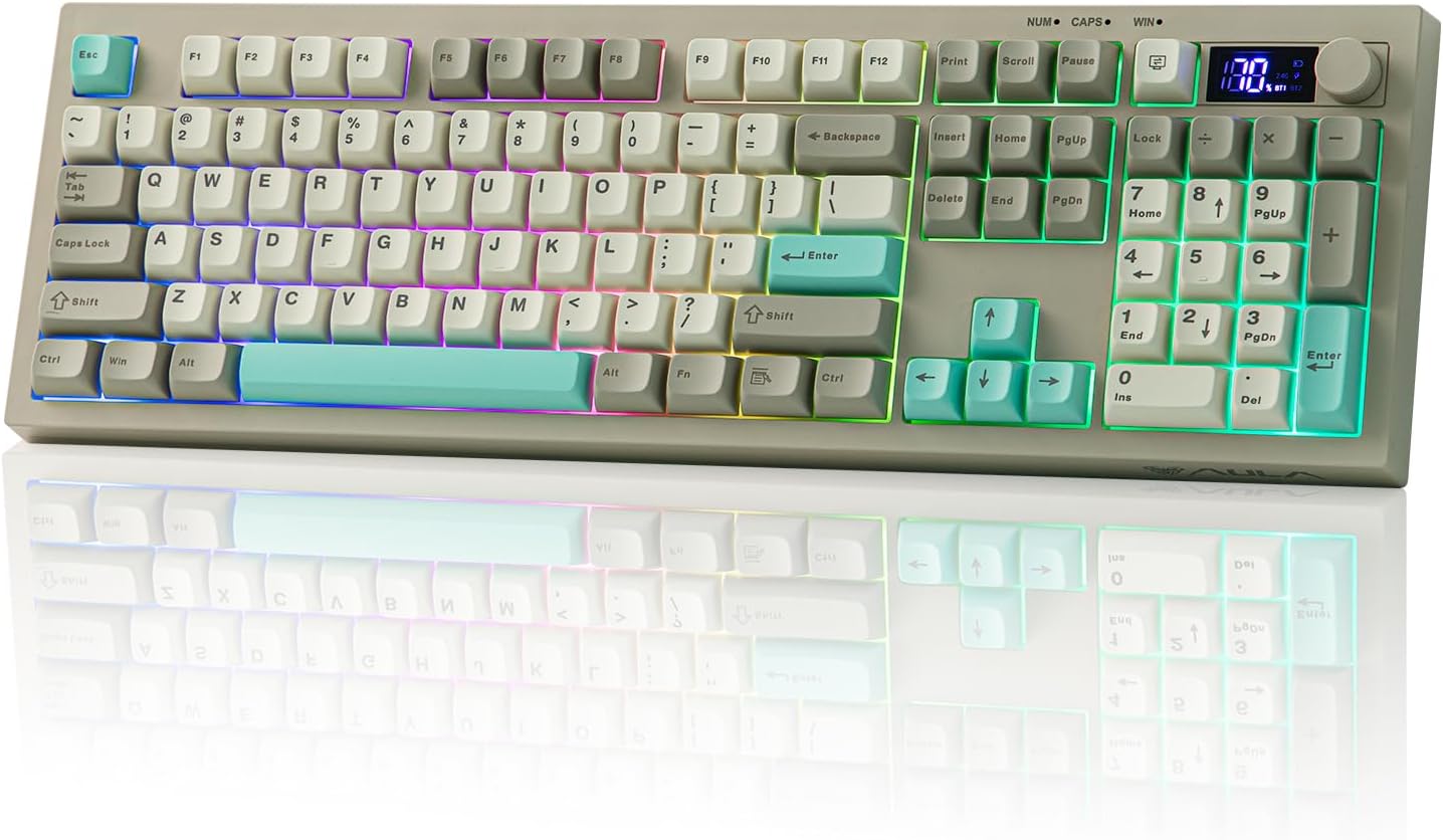 Detalle de EPOMAKER Aula S102 Pro : Clavier Gaming à Membrane avec Écran TFT, Volume et Pavé Numérique – Tri‑Mode, RGB et Silencieux