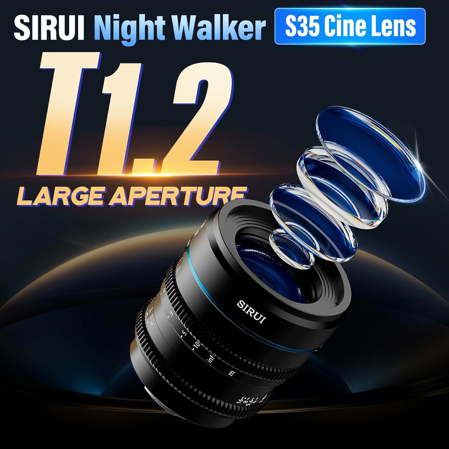 Detalle de SIRUI Night Walker T1.2 24mm objetivo cine