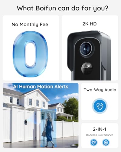 Thumbnail 1 de BOIFUN 2K Video Doorbell Camera Wireless: 2K 3MP, No Monthly Fee, 166° View