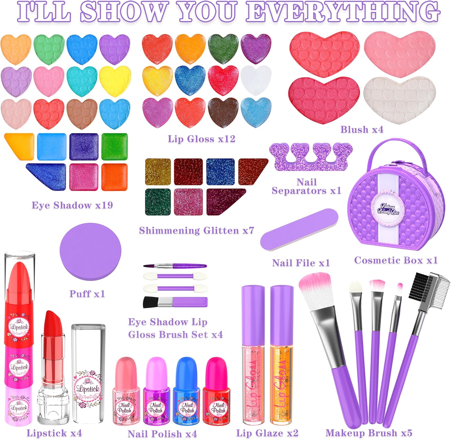 Thumbnail 1 de 66 Pcs Kids Makeup Sets for Girls with Portable Stand – A playful starter kit for creative dress-up