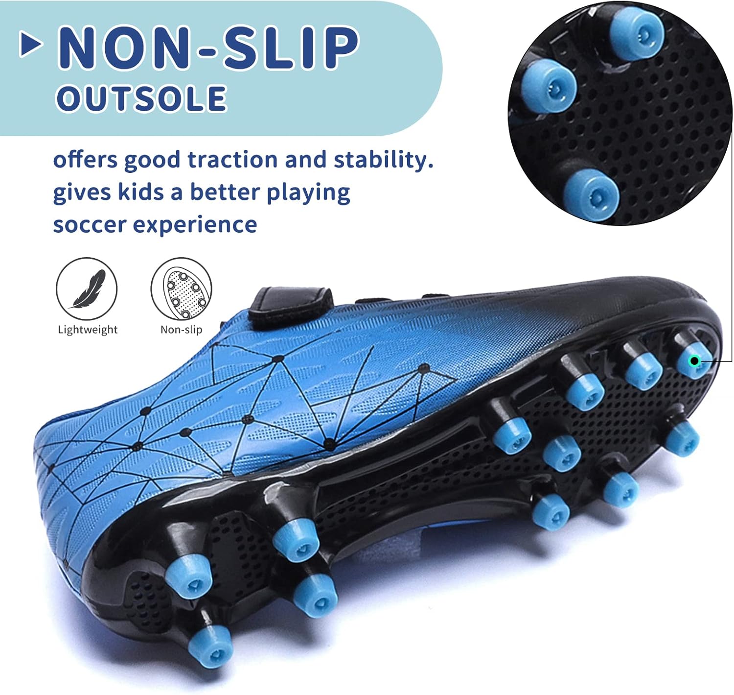 Thumbnail 3 de Boys Football Boots Shoes for Kids and Teens: FG/AG Soccer Cleats with Adjustable Hook-and-Loop Fit