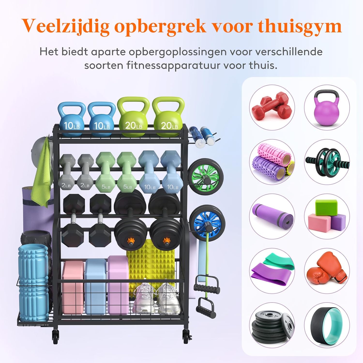 Detalle de Lifewit gewichtenrek voor thuisgym met 2 halterniveaus en wielen