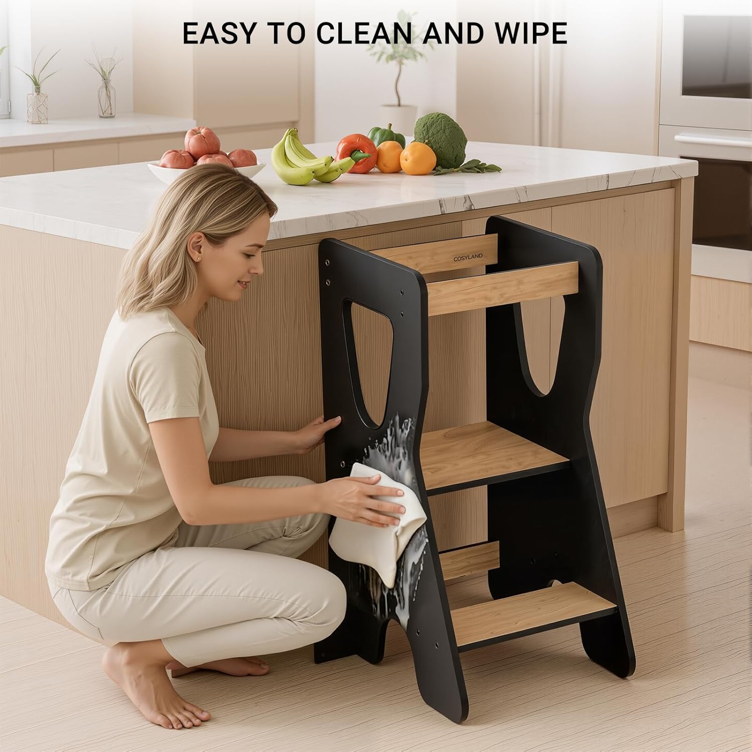 Thumbnail 4 de COSYLAND Toddler Standing Tower for Kitchen Counter – Adjustable, Stable Baby Counter Stool (Black & Natural)