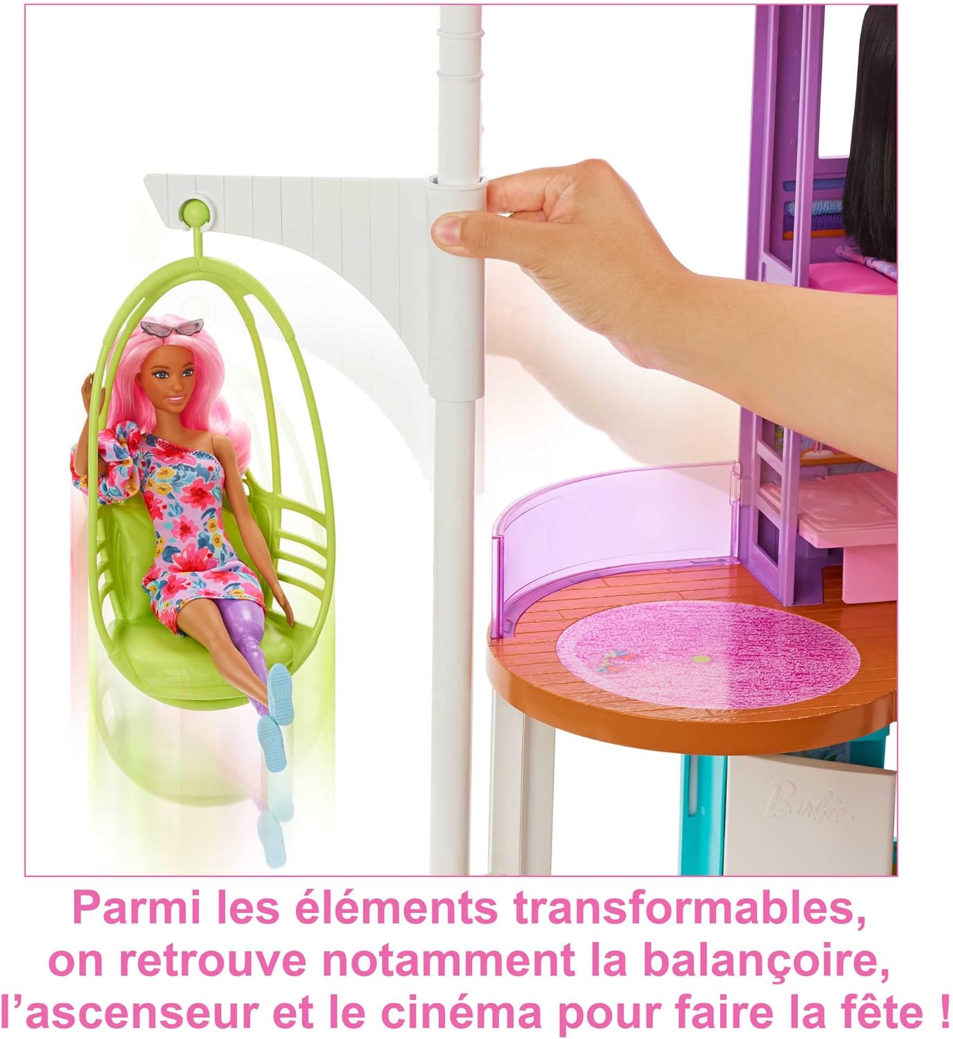 Detalle de Barbie Coffret La Maison de Vacances (107 cm) à 2 Niveaux – 6 pièces et +30 Accessoires