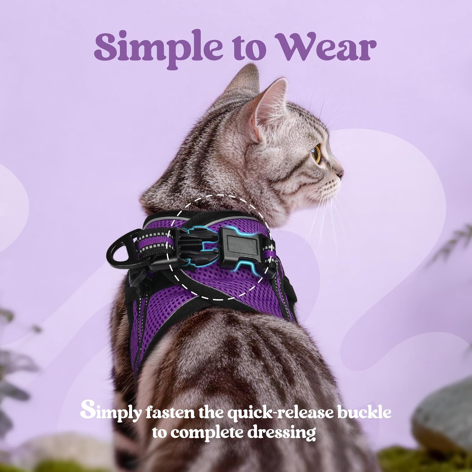 Thumbnail 3 de Rabbitgoo Cat Harness and Leash Set (Escape Proof) – Adjustable Soft Vest, Reflective Strip, Purple, Size S