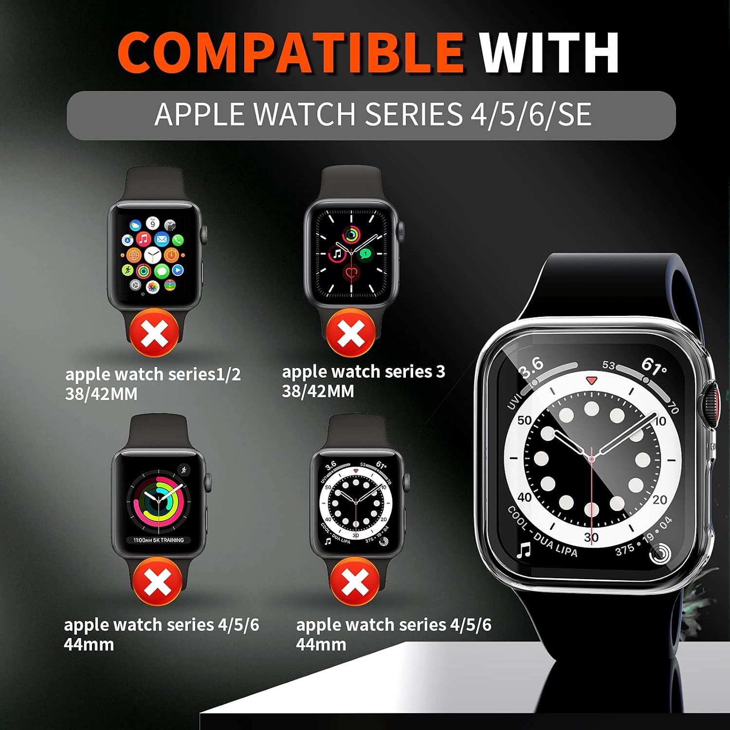 Detalle de LK 2 Pièces Coque en Verre trempé pour Apple Watch 44mm – Protection intégrée HD Clear