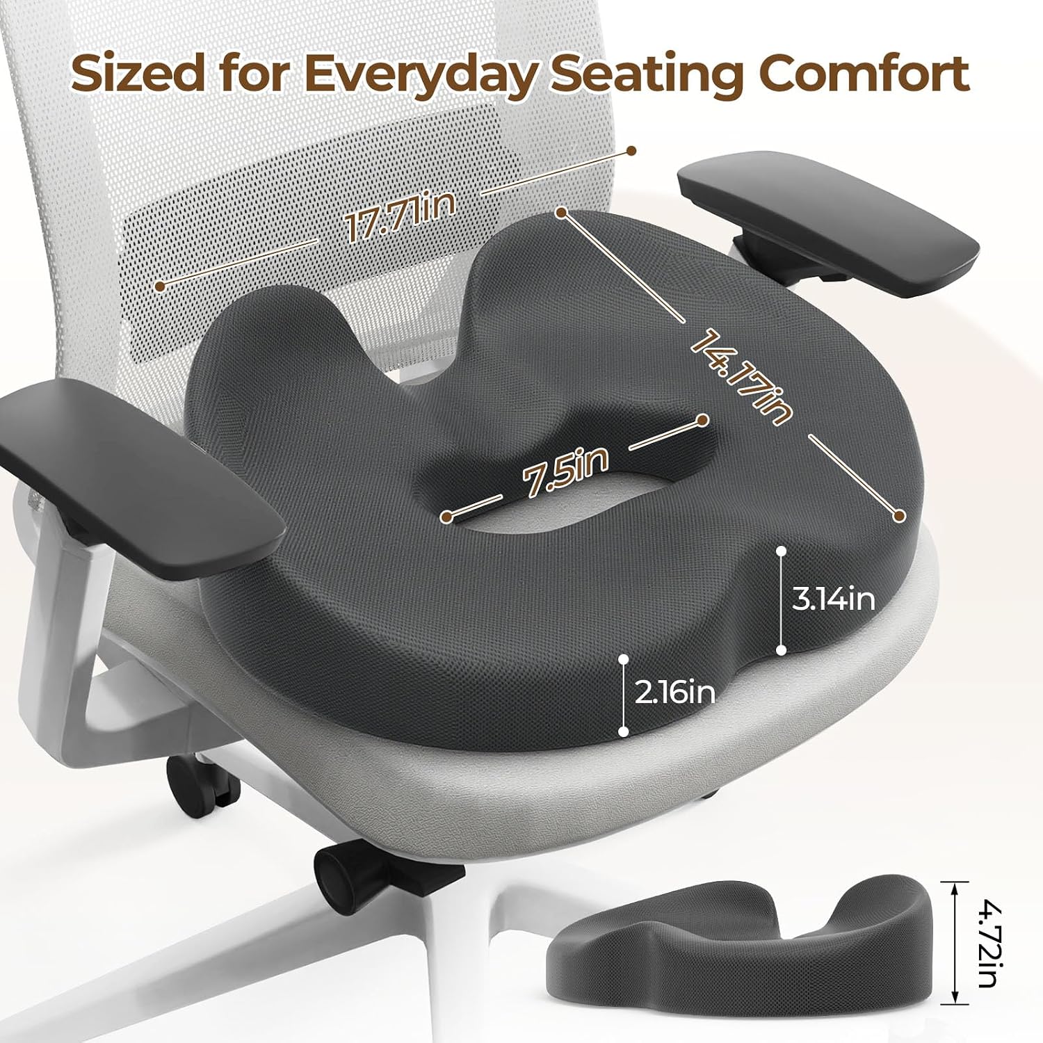 Thumbnail 1 de TushGuard Donut Pillow MPN-TG0008-GE Memory Foam Seat Cushion, Gray
