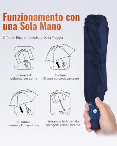Thumbnail 6 de HW CASA ombrello pieghevole antivento da 105 cm, apertura automatica, 8 stecche in fibra di vetro