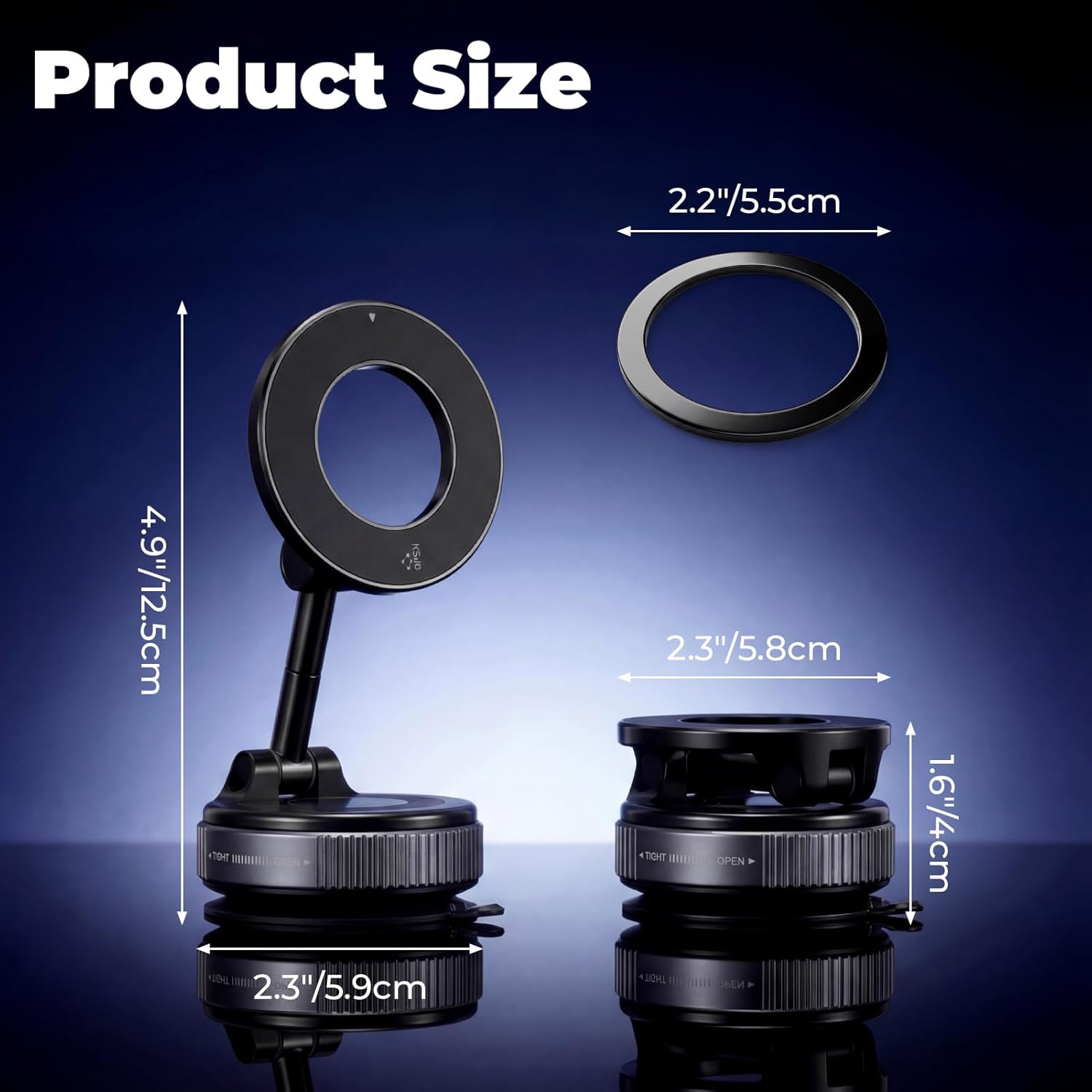 Detalle de Hoikwo Car Phone Holder – 360° Rotatable, Foldable Vacuum Magnetic Mount for Cars