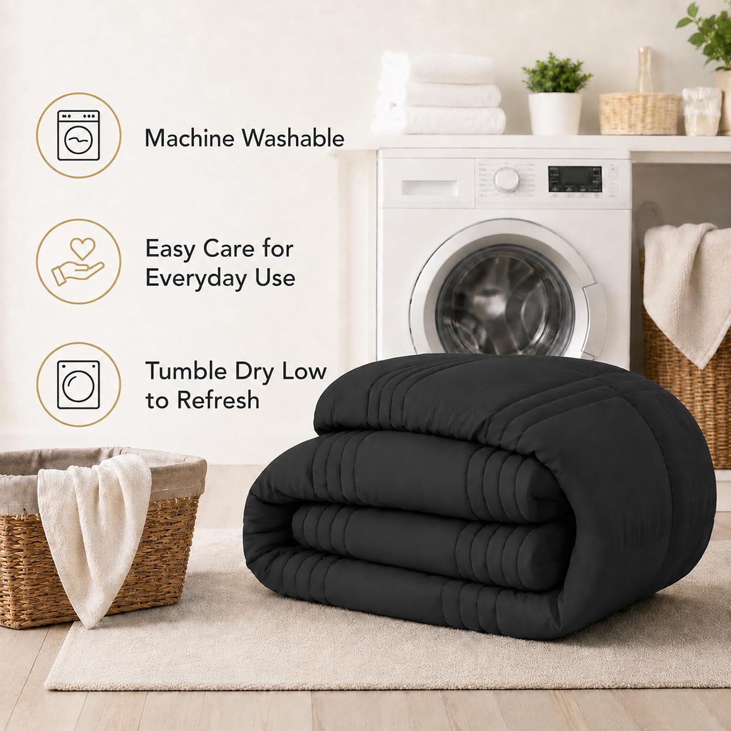 Thumbnail 6 de Velorose Queen Comforter Set Black – 7-Piece Bed in a Bag for All Seasons