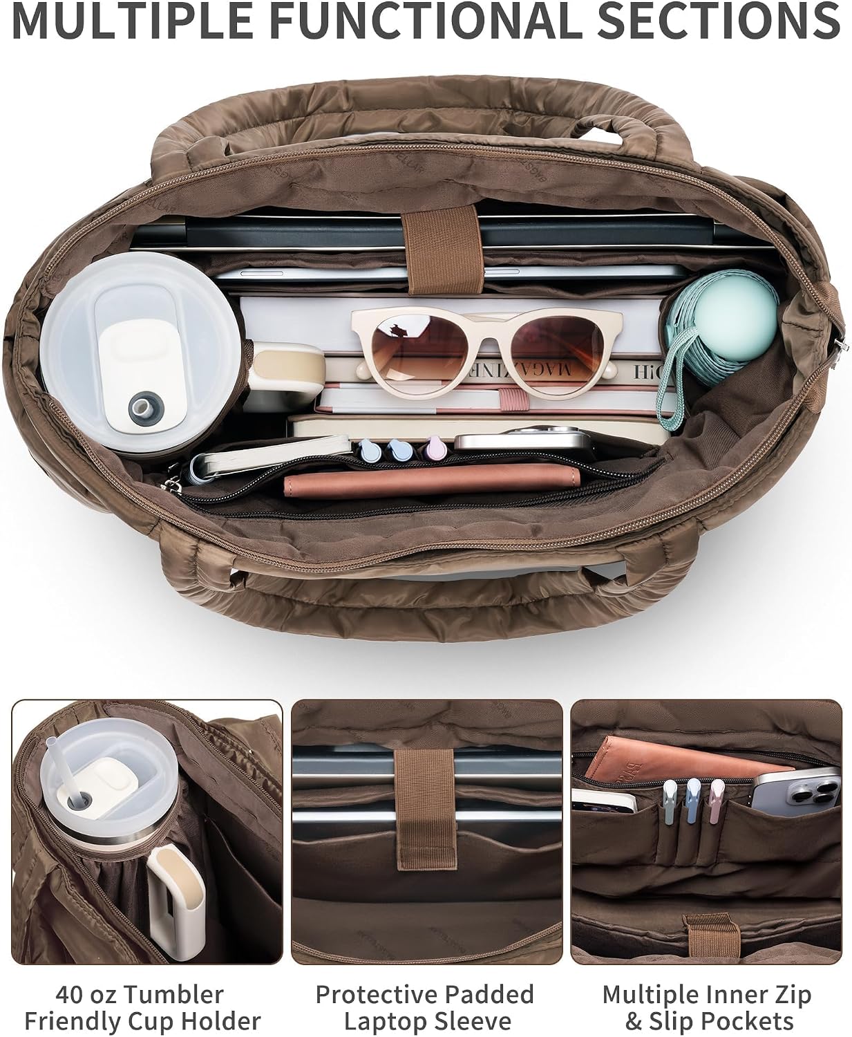 Detalle 2 de Bagstellar Puffer Tote Bag with 15.6-Inch Laptop Sleeve