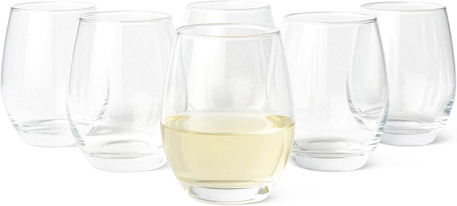 Detalle de Amazon Basics 6‑piece Stemless Wine Glasses 🍷