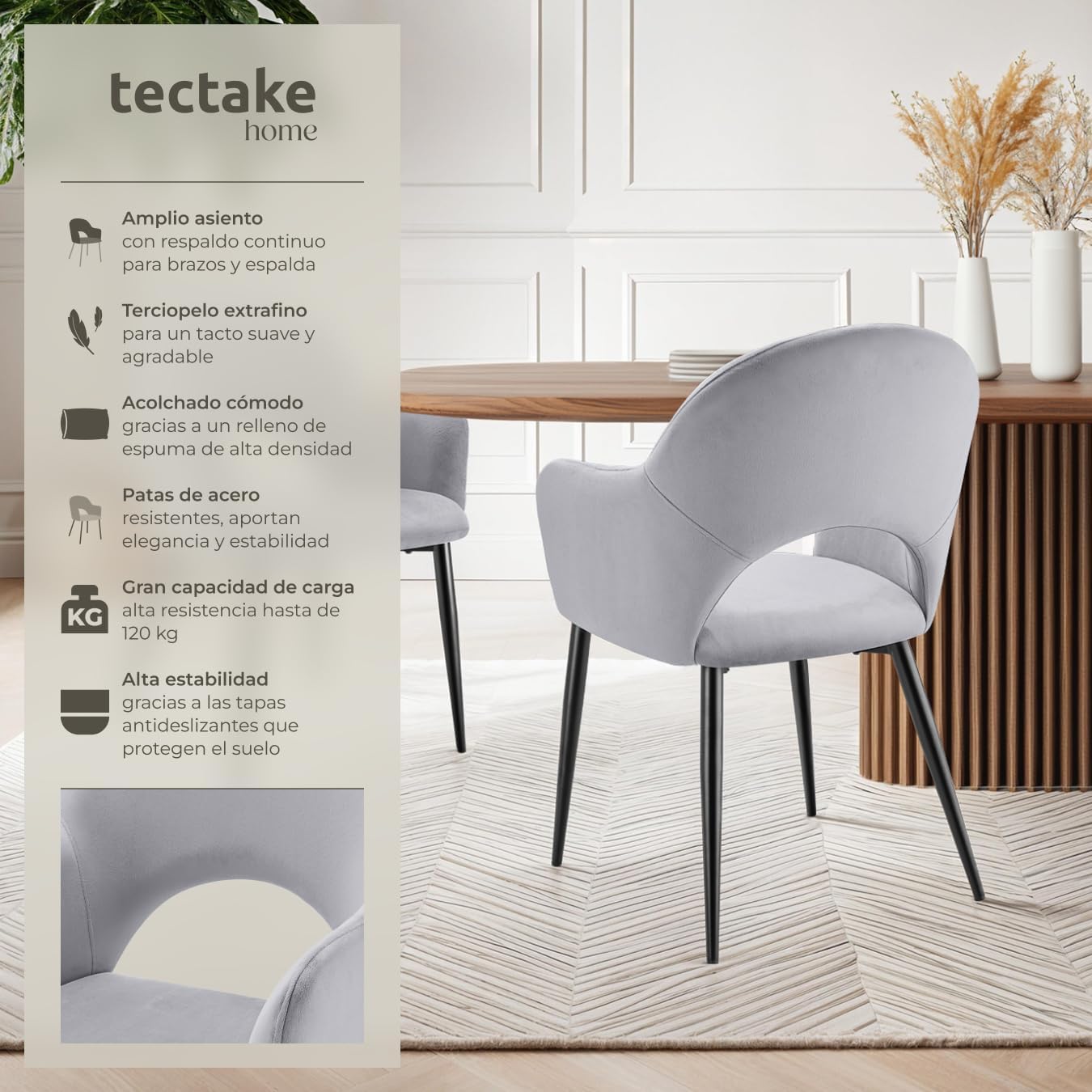 Thumbnail 3 de tectake® sillas de comedor terciopelo 6 unidades 120 kg