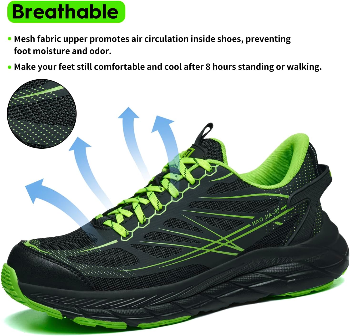 Thumbnail 4 de RUGNOR Safety Trainers Steel Toe Cap Trainers with Non-Slip Sole (Green) – Lightweight, Breathable Work Shoes