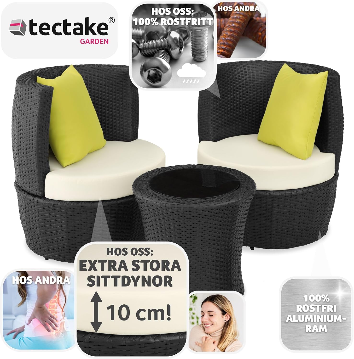 Detalle de tectake 403139-SE loungeset för två i konstrotting med aluminiumstomme och dynor