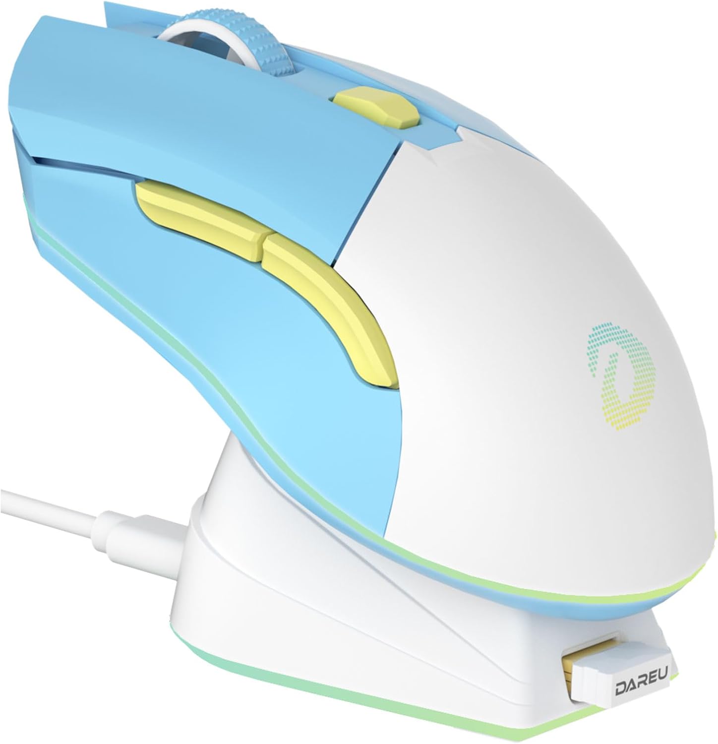 Detalle de DAREU EM901X: mouse gaming wireless con dock di ricarica magnetico, 12K DPI e 6 pulsanti programmabili