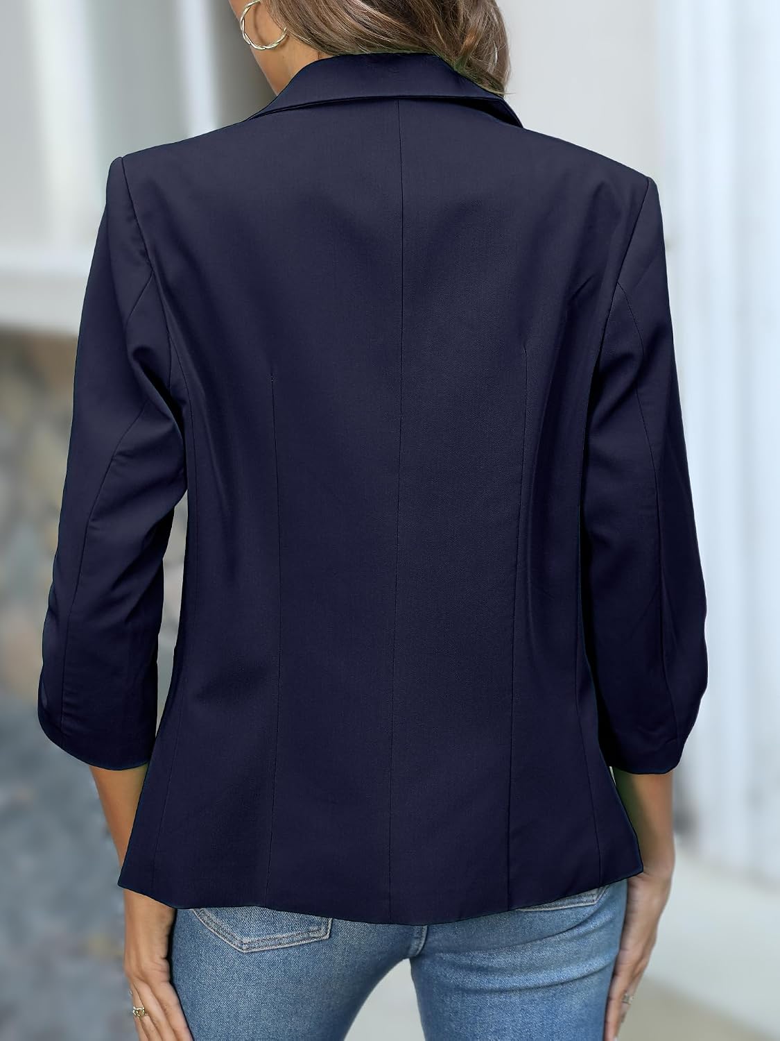Detalle de ELLEVEN Women's Ruched 3/4-Sleeve Blazer with Full Lining