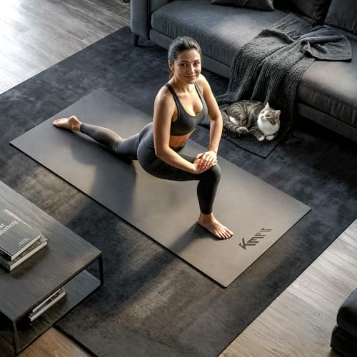 Detalle de KM-Fit Bodenschutzmatte 120x60x0,8 cm – rutschfeste Unterlage für Fitnessgeräte und Boden