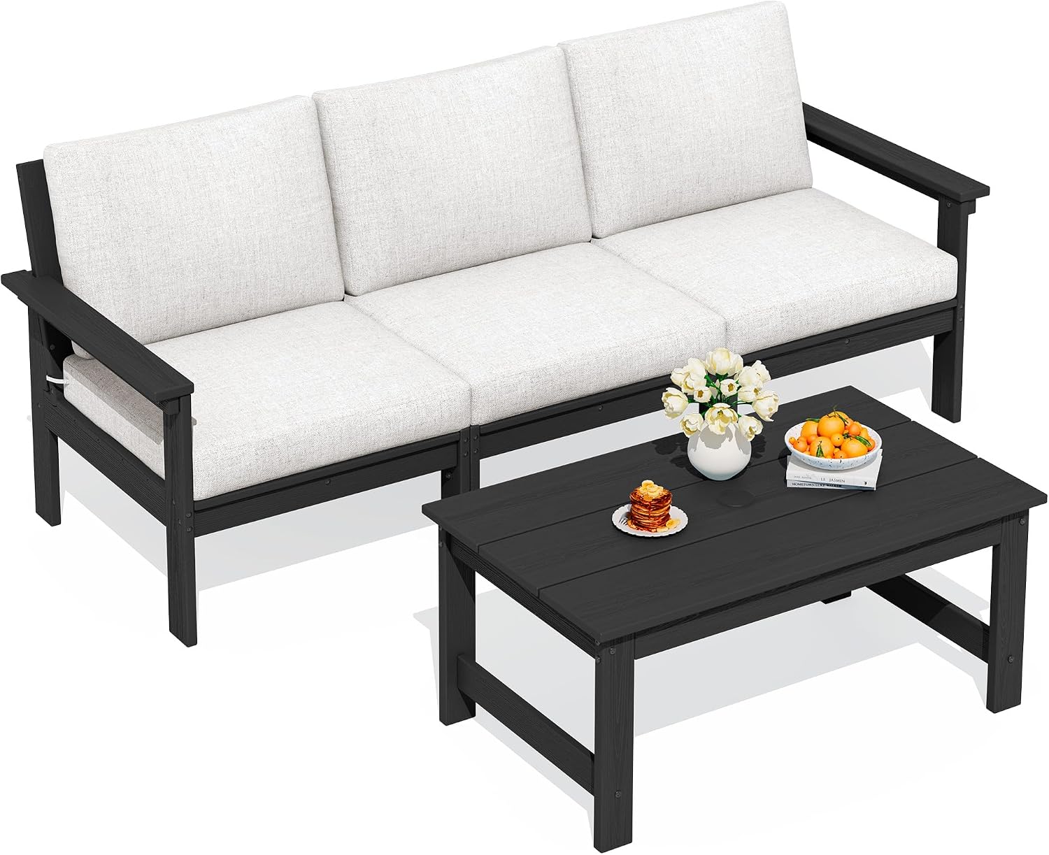 Detalle de SERWALL A111-029 HDPE Patio Furniture Set with 3-Seat Sofa and Coffee Table