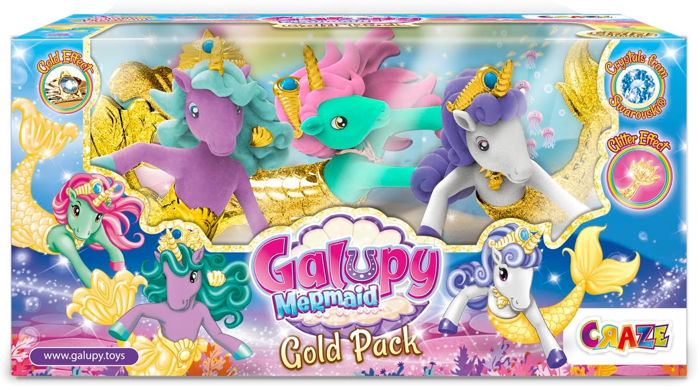 Thumbnail 1 de GALUPY Mermaid Gold Pack : pack de 3 figurines licorne mi-licorne mi-sirène avec cristal Swarovski