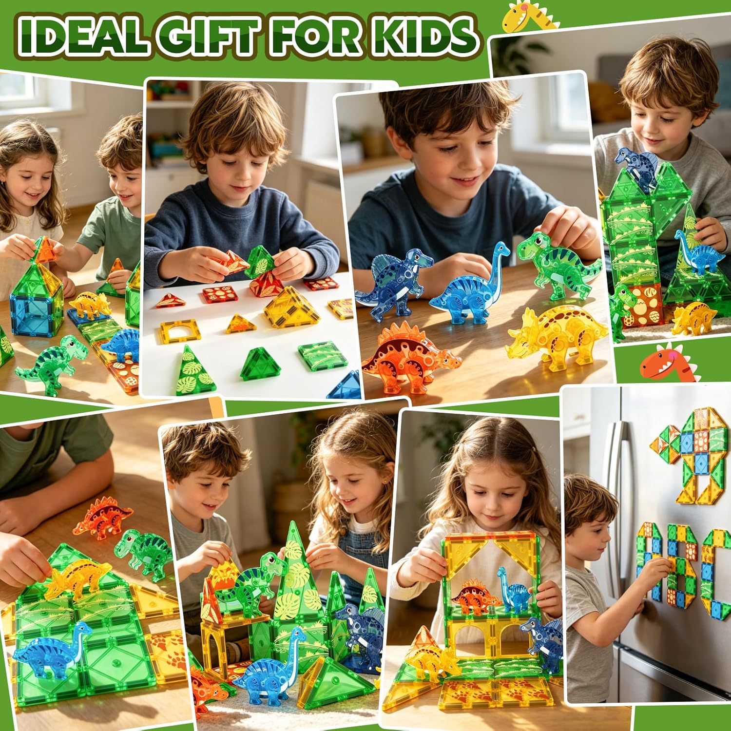 Detalle 2 de Coodoo Dinosaur Magnetic Tiles 3D Set for Ages 3+ 🧩