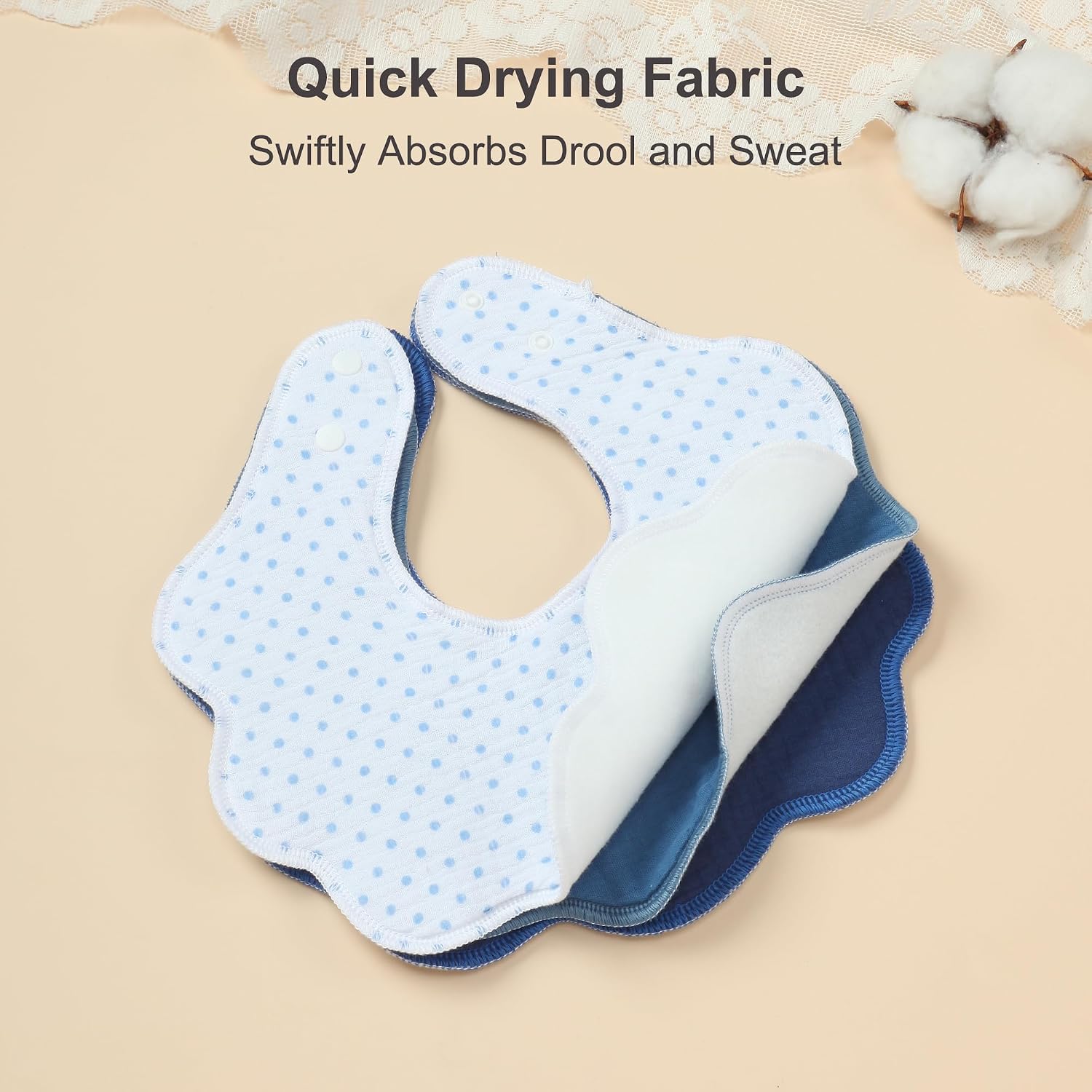 Detalle de Benoxine Muslin Baby Bibs – Soft & Absorbent Adjustable Bandana Style, 7-Pack (Unisex)